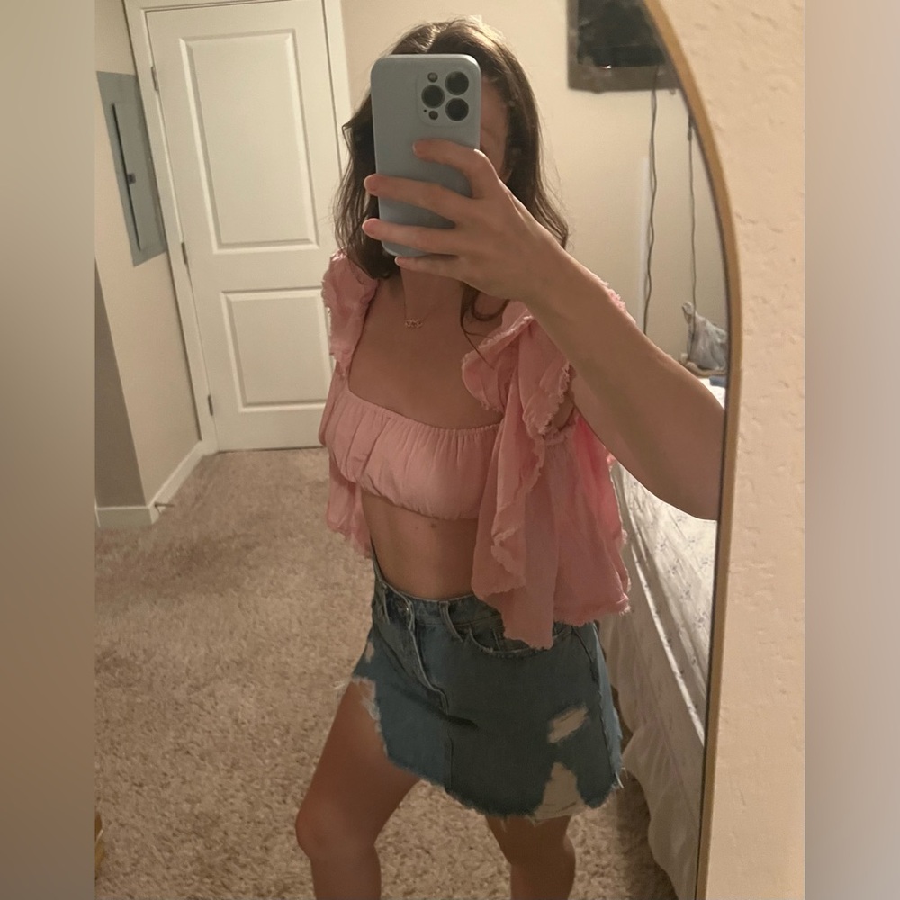 Free People 100% Cotton Make Waves Reversible Crop Top Babydoll Top - Picture 2 of 12